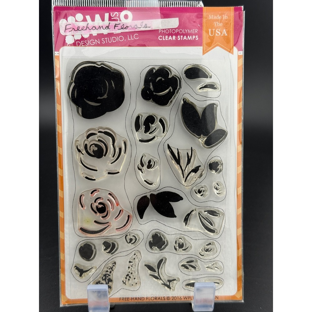 WPlus9 Design Studio Freehand Florals Clear Stamp Set Photopolymer Roses Leaves